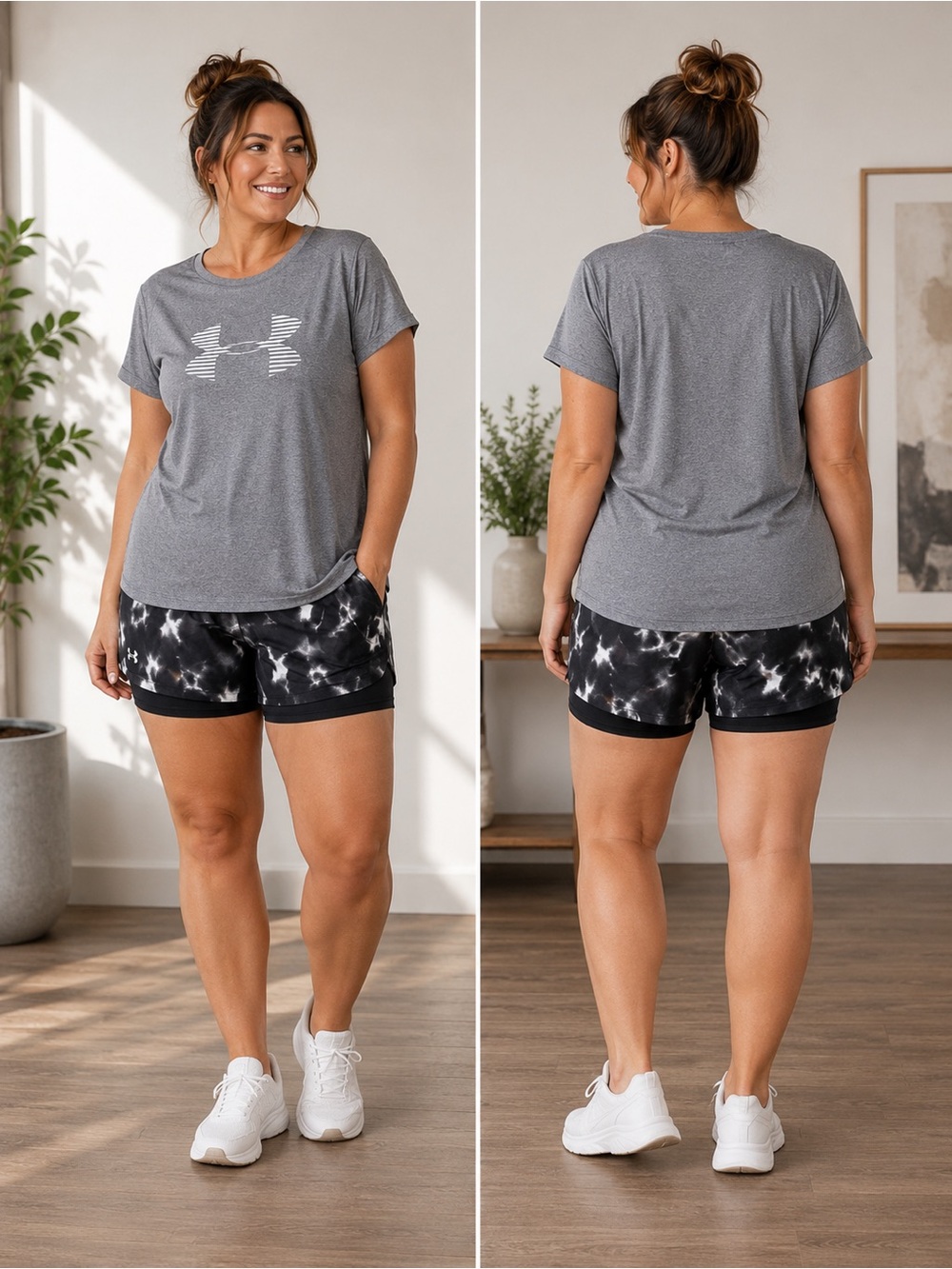 Under Armour women’s xl Gray with Black Tie-Dye Shorts set